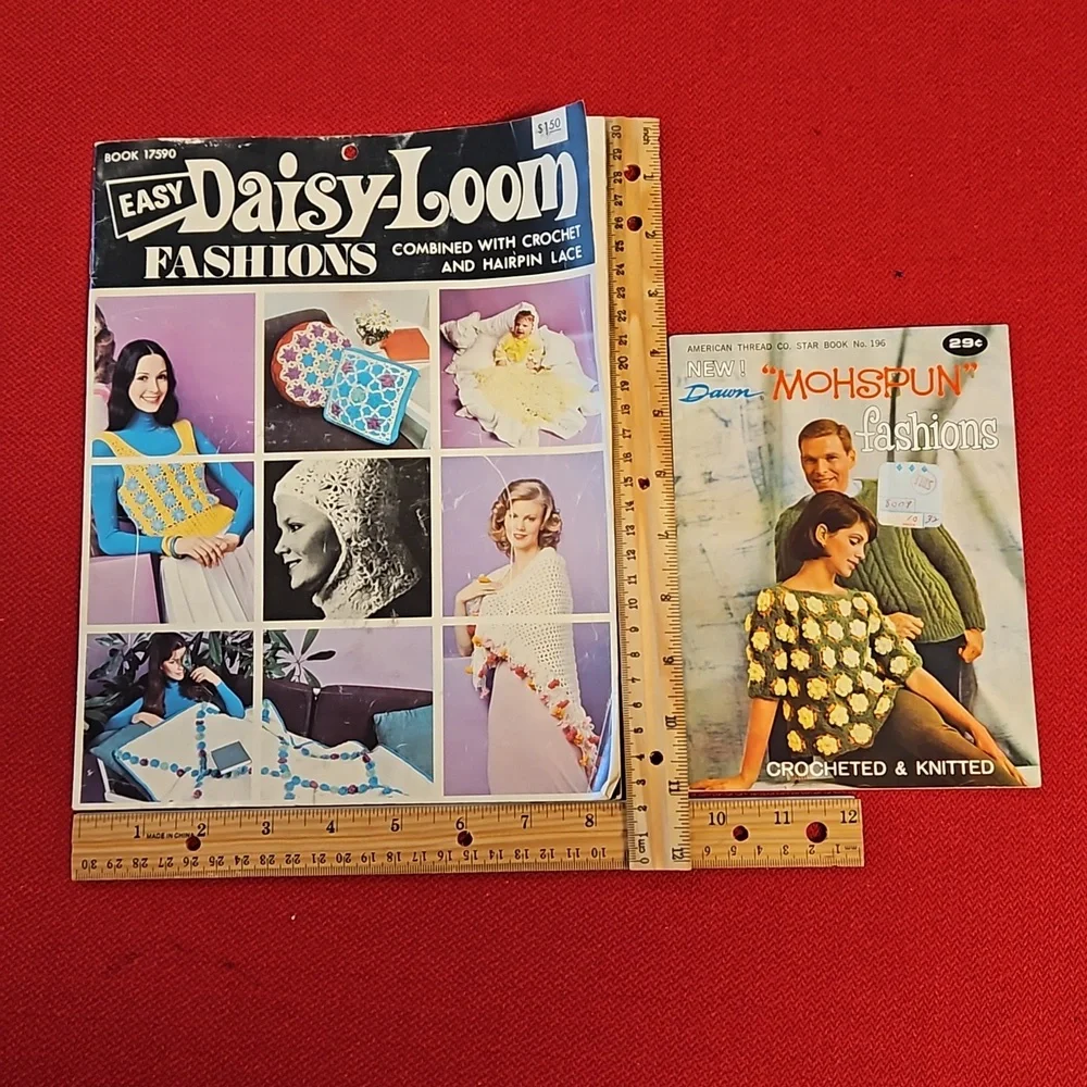 2 vintage crochet pattern instruction booklets 60s 70s granny squares shrink